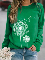 Dandelion Print Crew Neck Sweatshirt for Women