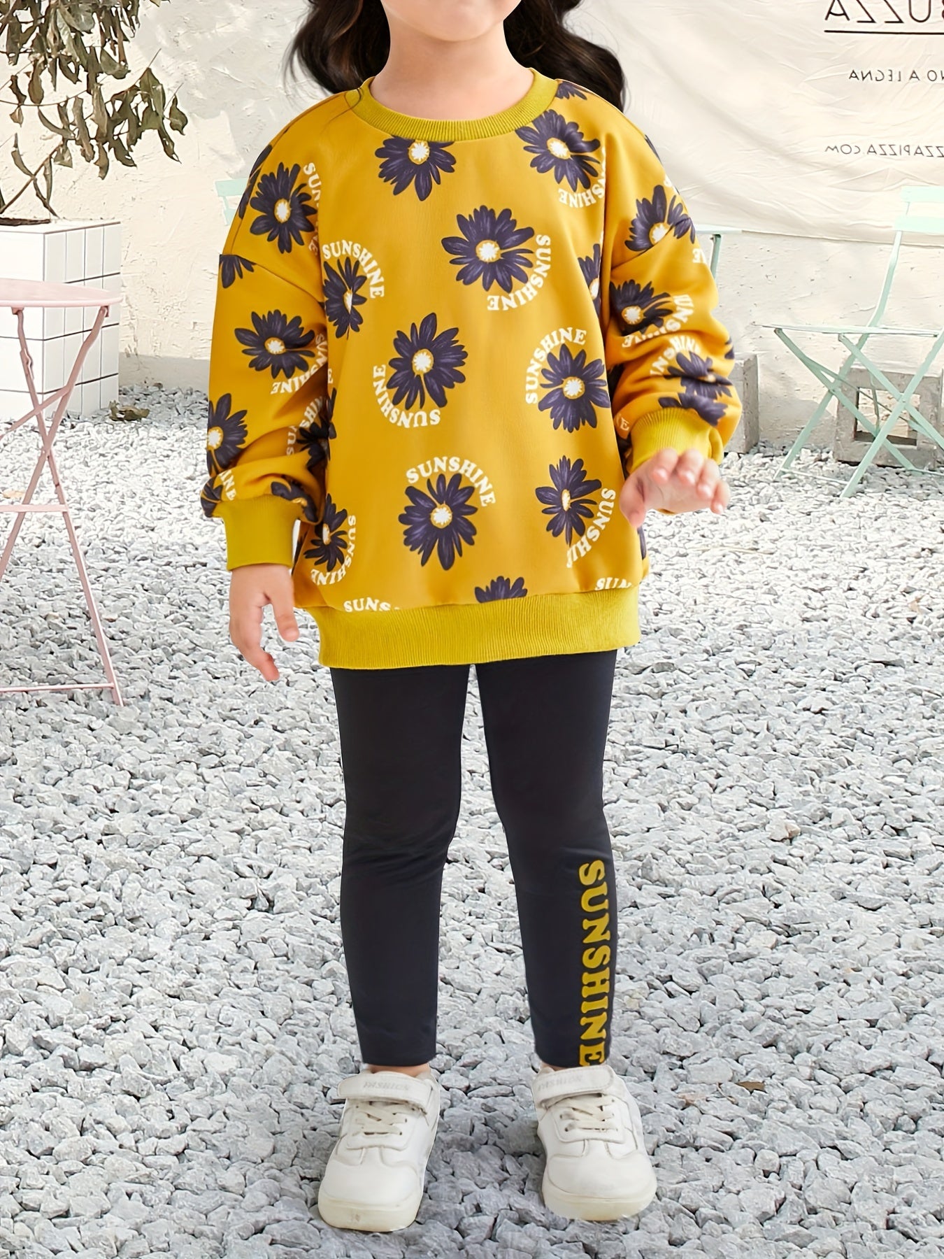Girl's 2pcs Sweatshirt & Leggings Set Sunflower Print Top Casual Outfits