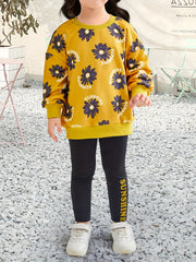 Girl's 2pcs Sweatshirt & Leggings Set Sunflower Print Top Casual Outfits
