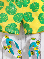 Boys Leaf Print Casual Shorts Comfortable Breathable For Vacation