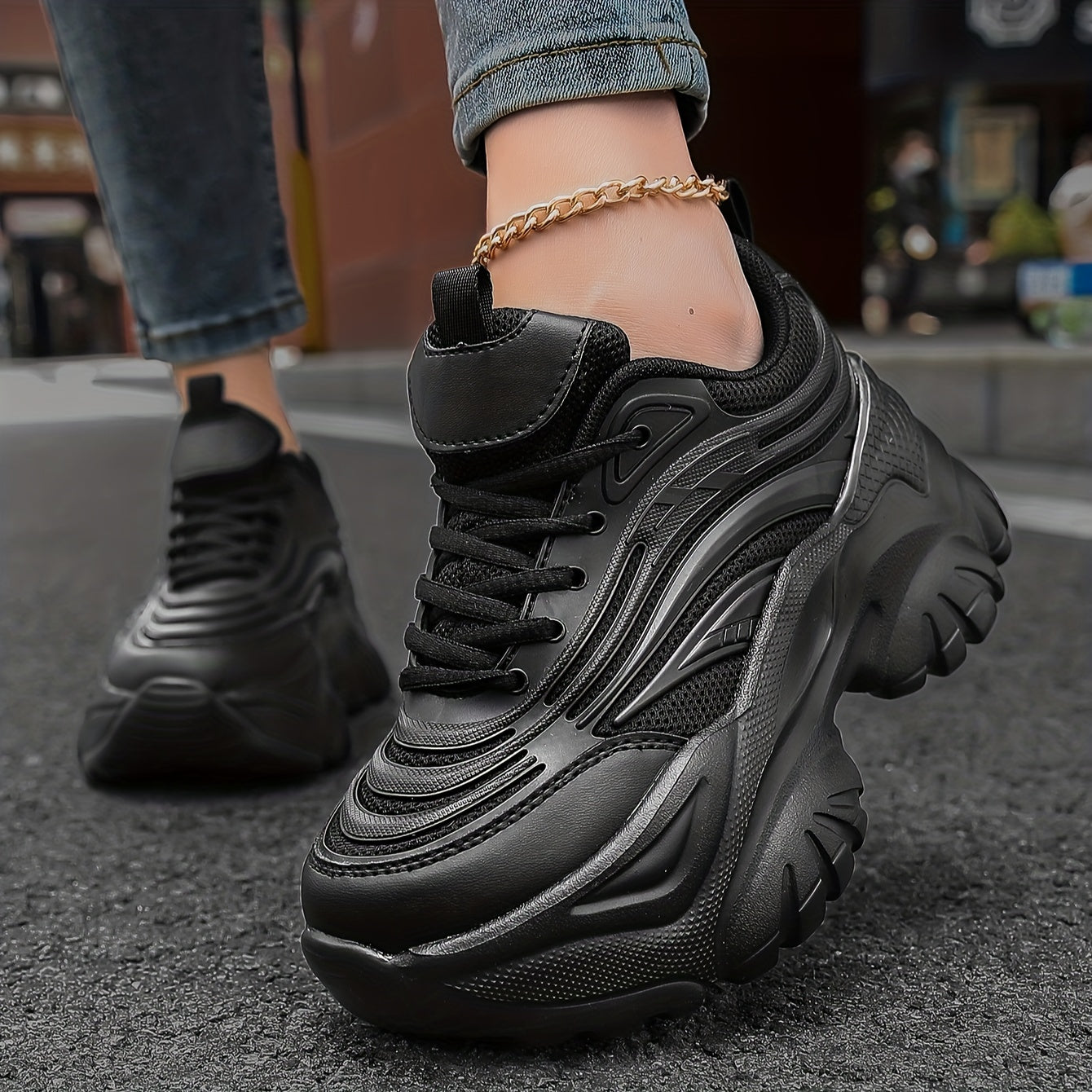 Women's Mesh Chunky Sneakers Lace Up Platform Shoes Comfortable Low Top