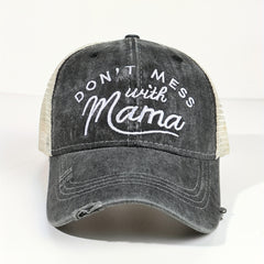 Mom Baseball Cap Distressed Trucker Hat Ponytail Mesh Embroidery Sun Hat