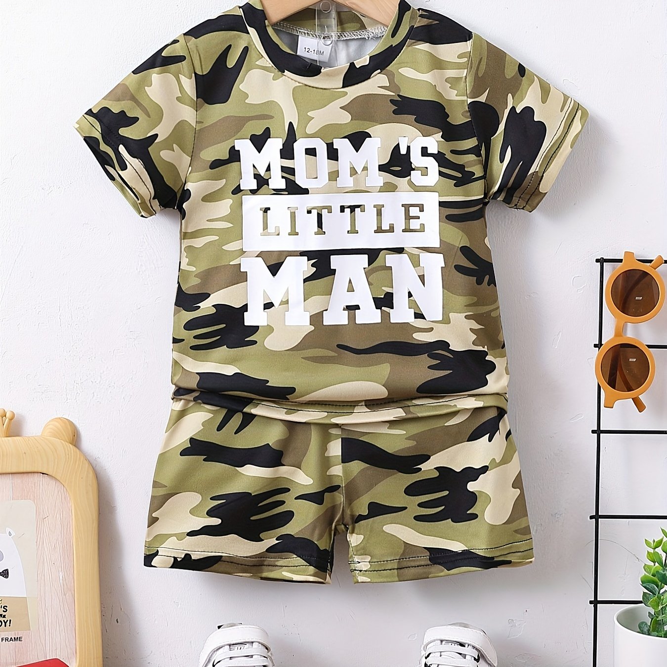 2pcs 'Mama's Little Man' Camo T-shirt & Shorts Set for Baby Boys