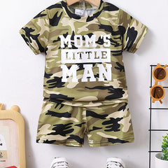 2pcs 'Mama's Little Man' Camo T-shirt & Shorts Set for Baby Boys
