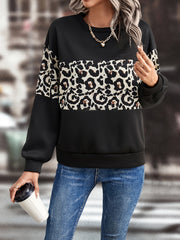 Leopard Print Crew Neck Pullover Sweatshirt Women's Clothing