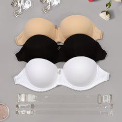 3pcs Solid Push Up Bras with Transparent Straps Women's Lingerie
