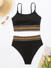 Scoop Neck High Waist Band Bikini Set Two Piece Swimsuit Women's Swimwear