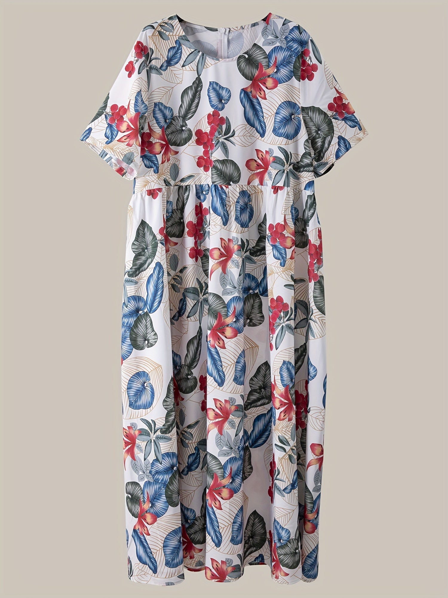 Floral Print Maxi Dress Short Sleeve Plus Size