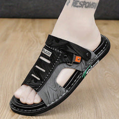 Men's Casual Letter Print Open Toe Slip On Hollow Out Strap Sandals