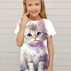 Cat Princess Graphic T shirt Girls Casual Short Sleeve Tees Summer Clothes Gift