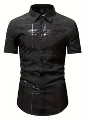 Men's Stripe Print Short Sleeve Shirt for Summer