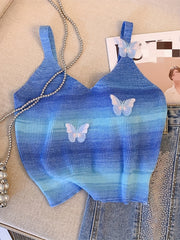 Gradient Knitted Cami Top V Neck Summer Sleeveless Top