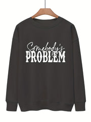 Letter Print Pullover Sweatshirt Crew Neck for Fall & Winter