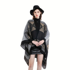 Geometric Print Shawl Wrap Warm Sunscreen Windproof Poncho Cape