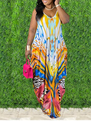 Ombre & Leopard Print Maxi Dress With Pockets