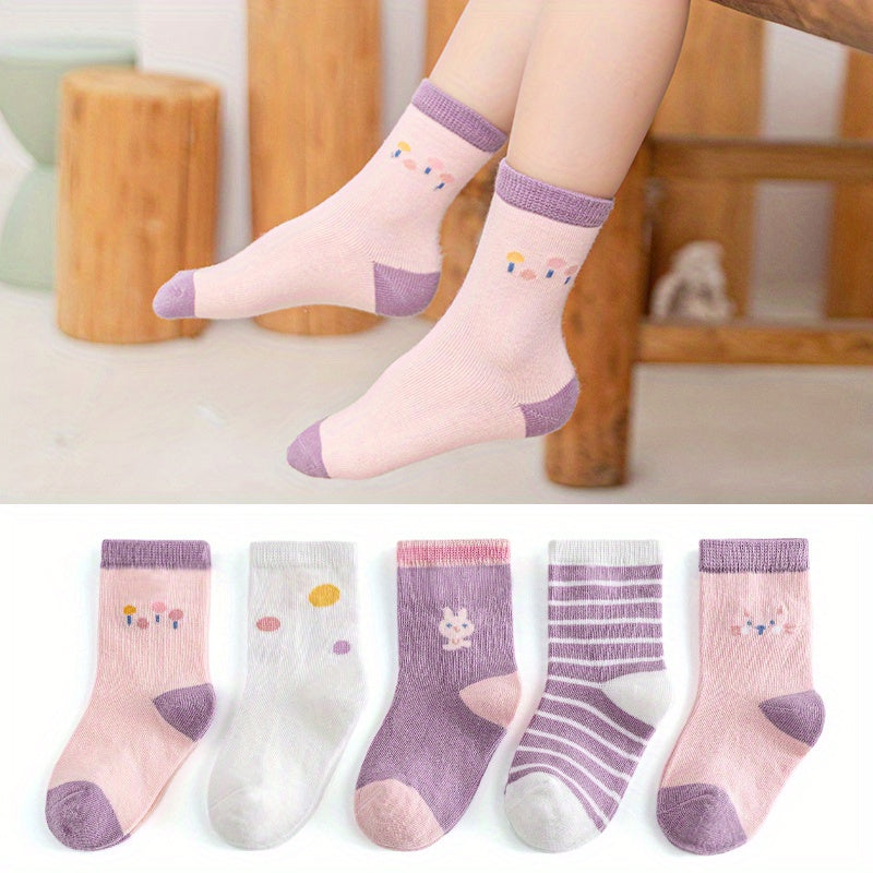 5 Pairs Kids Cartoon Knee High Socks, 1-12 Years Old