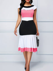 Sleeveless Pencil Dress with Ruffle Trim for Women
