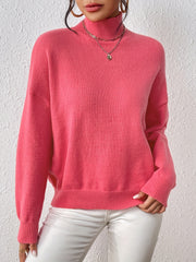 Casual Sweater Women's Plus Solid Long Sleeve High Neck Jumper