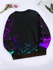 Tie Dye Graffiti Print Crew Neck Sweatshirt Long Sleeve Pullover for Sports