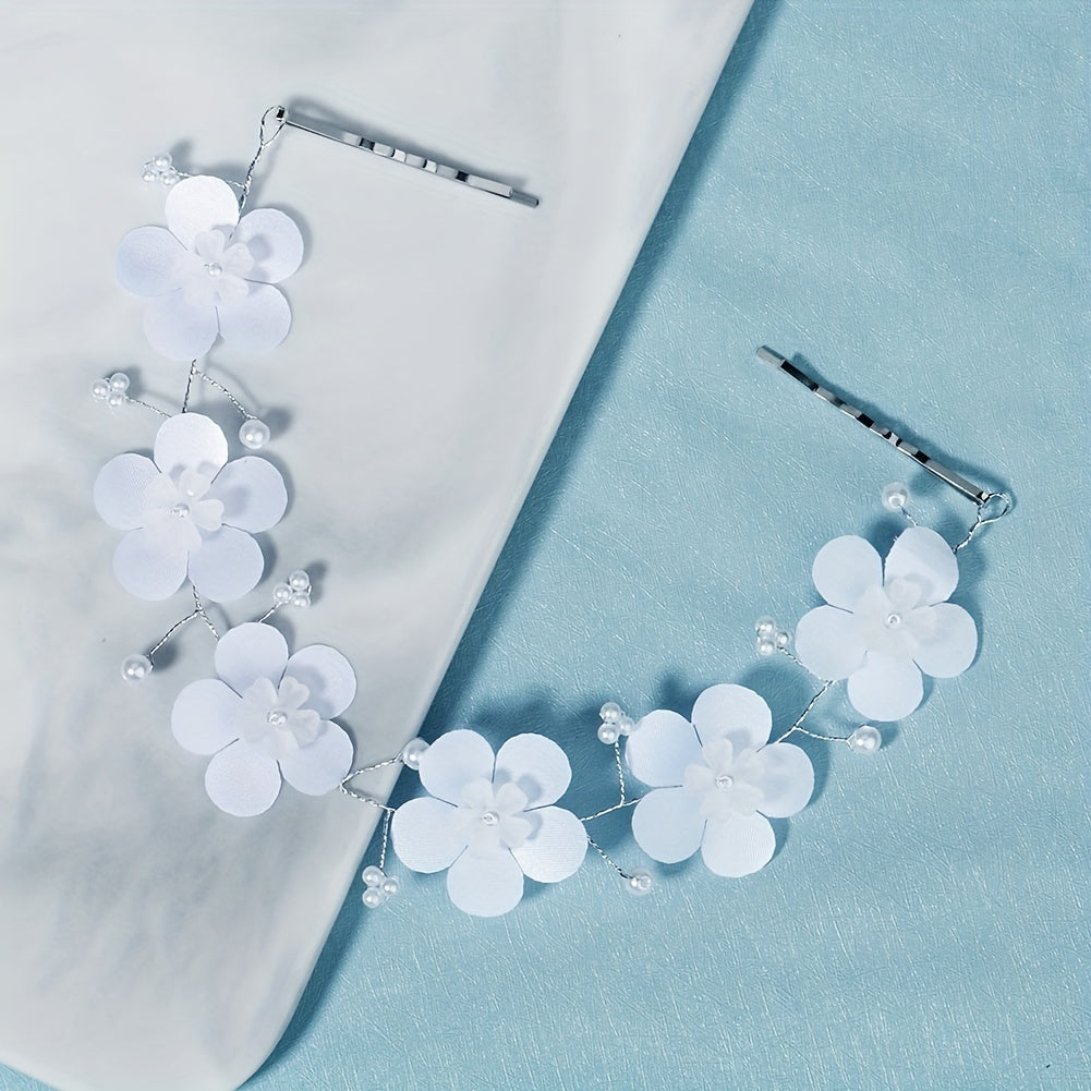 Flower & Pearl Hair Clip Minimalist Headband Bridal Wedding Accessory