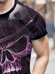 Purple Skull 3D Pattern Print Men's Short Sleeve T-shirt Graphic Tee