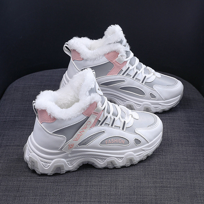 Women's Chunky Sneakers Warm Plush Lined Anti-slip Shoes