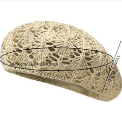 Crochet Hollow Beret Cap Breathable Straw Beanie Women Painter Hat