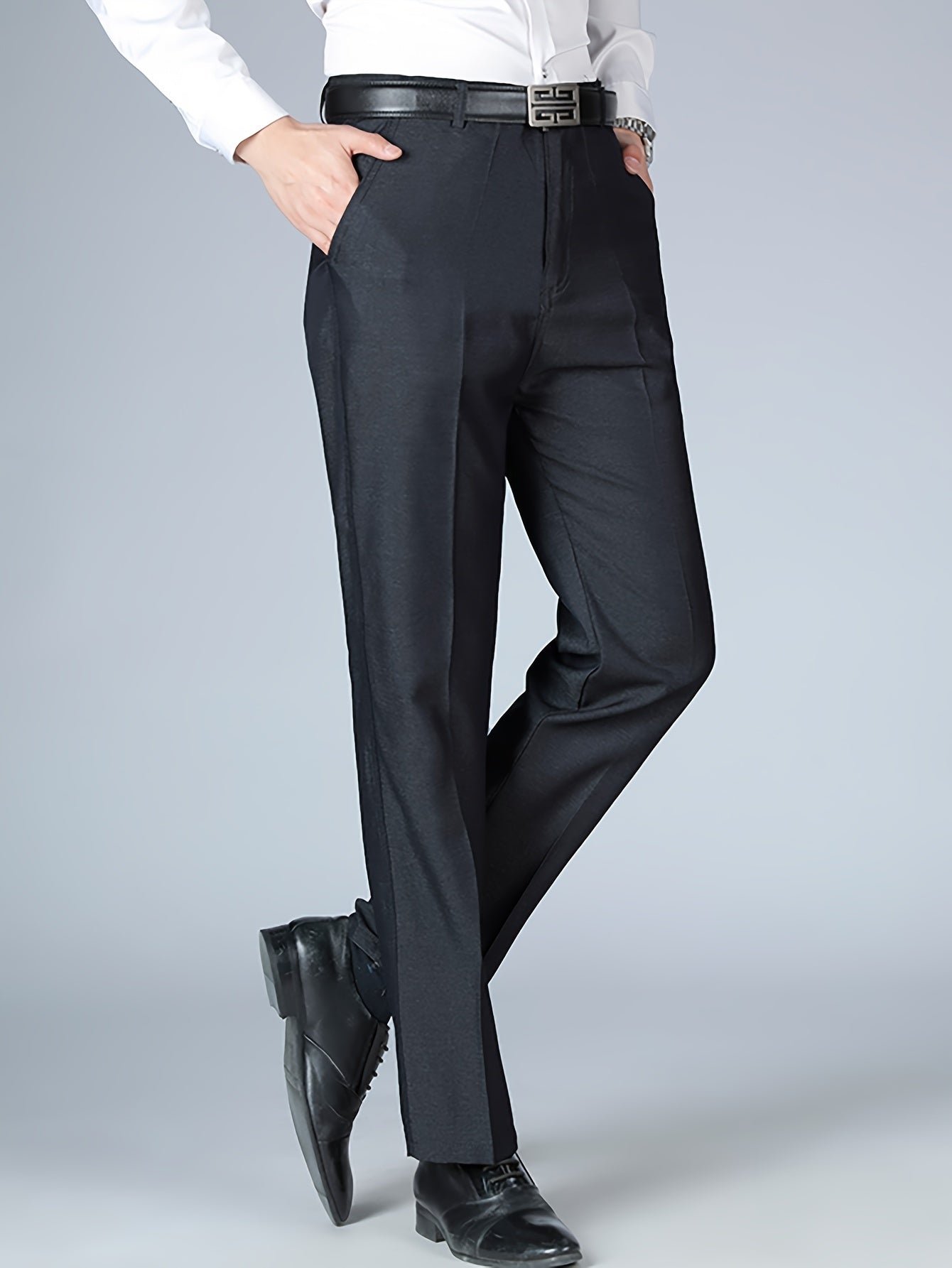 Men's Slim Fit Solid Dress Pants No Iron Formal Suit Trousers