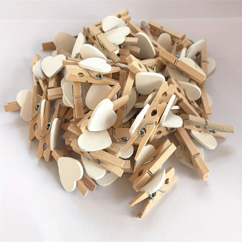 50pcs Heart Wooden Clips Wedding Craft Pegs Party Supplies