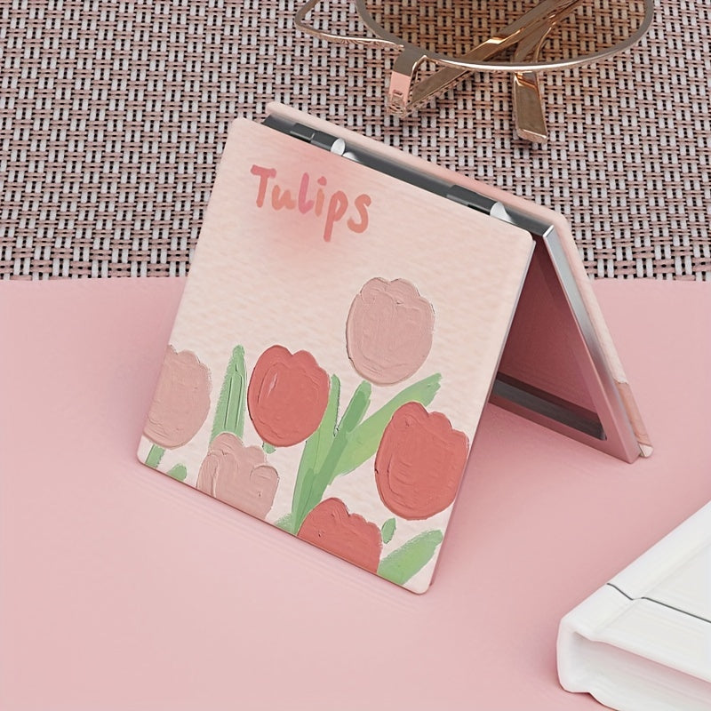 Tulip Pattern Foldable Makeup Mirror - Ideal Gift For Her