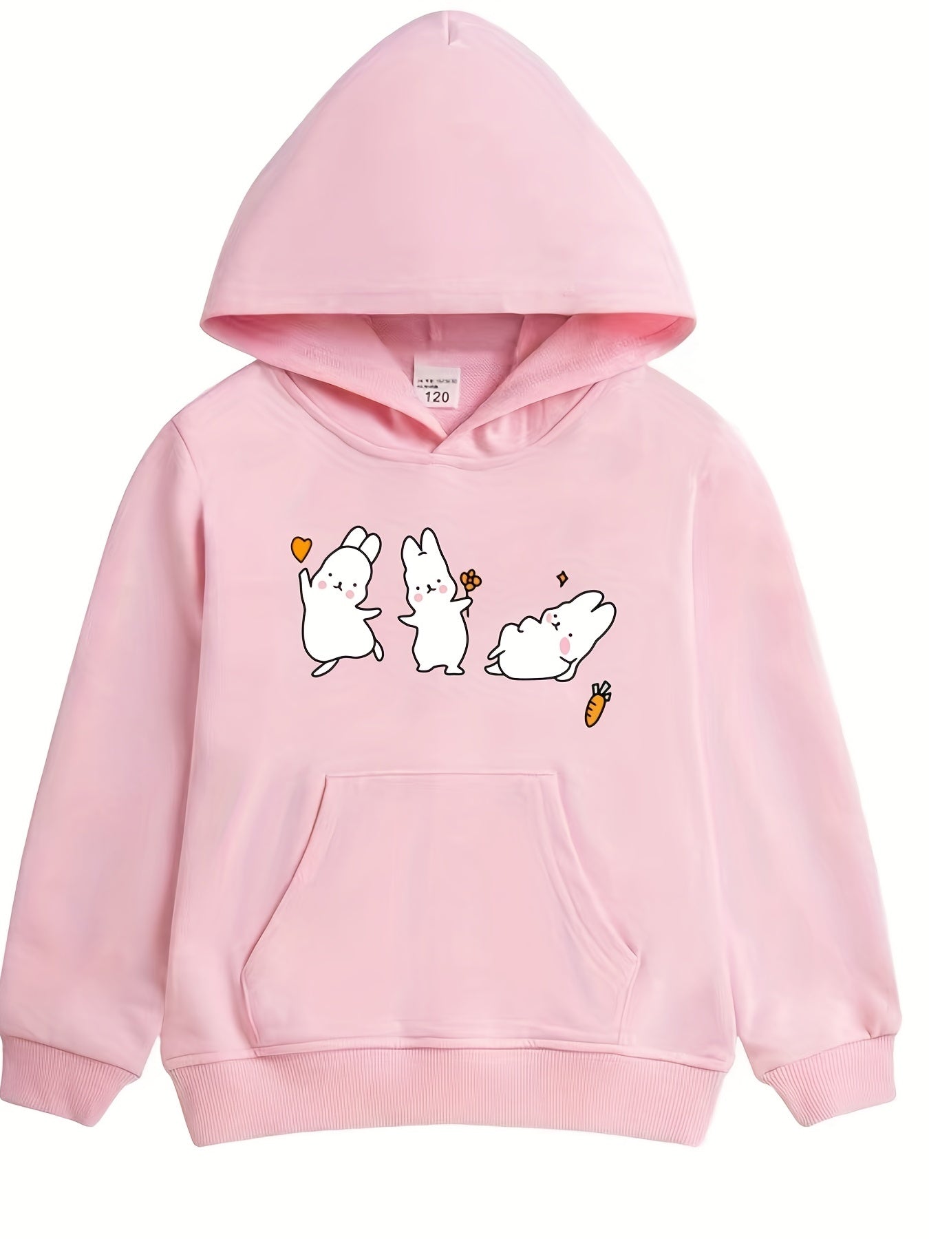 Girls Baby Rabbits Print Hooded Sweatshirt Top
