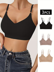 3pcs Seamless Wireless Bras Comfy & Breathable Women's Intimates