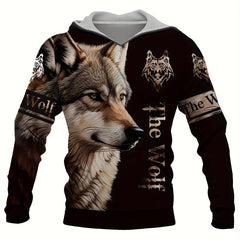 Wolf Print Hoodie Graphic Sweatshirt Mens Hooded Pullover