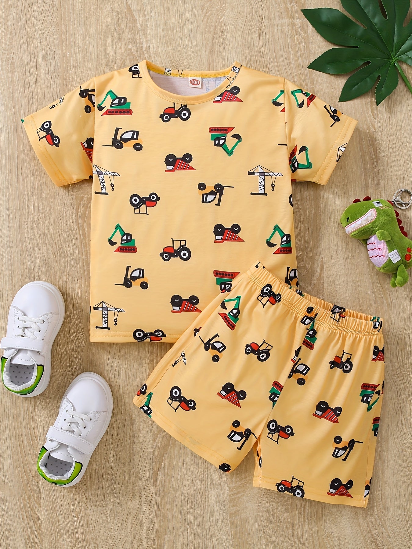Boys Cartoon Engineering Cars T-shirt & Shorts Set