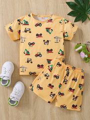 Boys Cartoon Engineering Cars T-shirt & Shorts Set