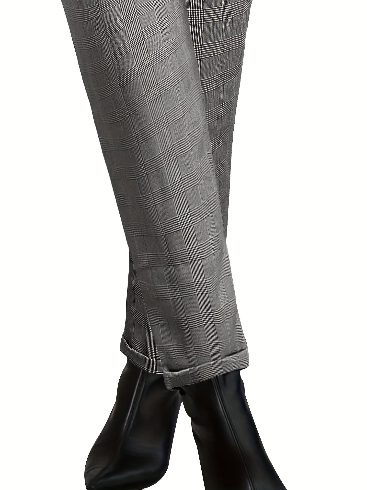 Plaid Print Belted Tapered Pants Paper Bag Waist
