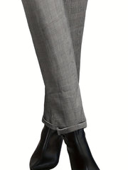 Plaid Print Belted Tapered Pants Paper Bag Waist