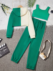 Girl's Hip Hop 3pc Outfit Set: Crop Hoodie, Tank Top, Sweatpants