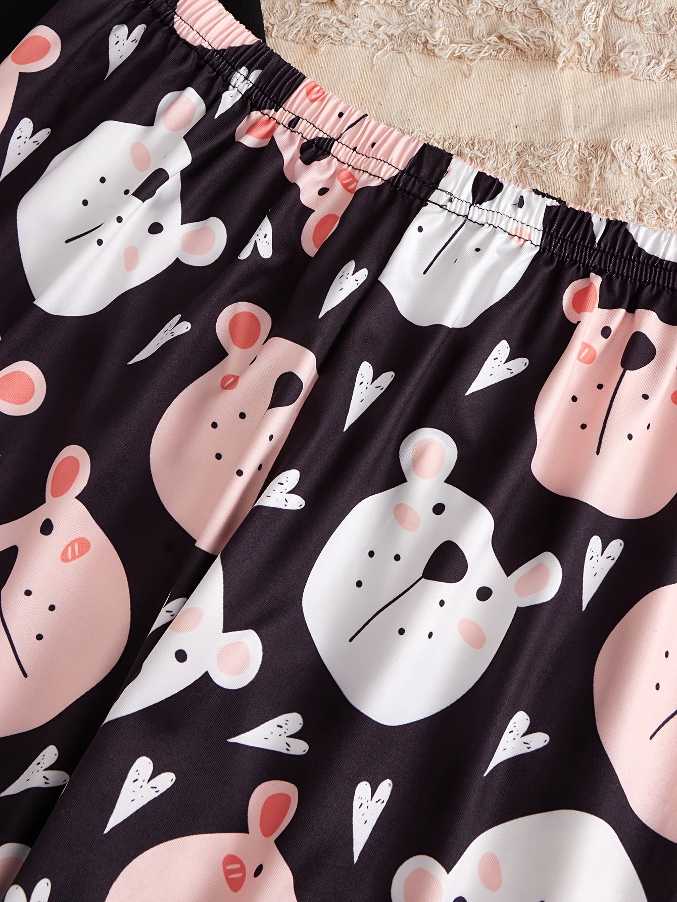 Cartoon Print Pajama Set Short Sleeve Top & Pants
