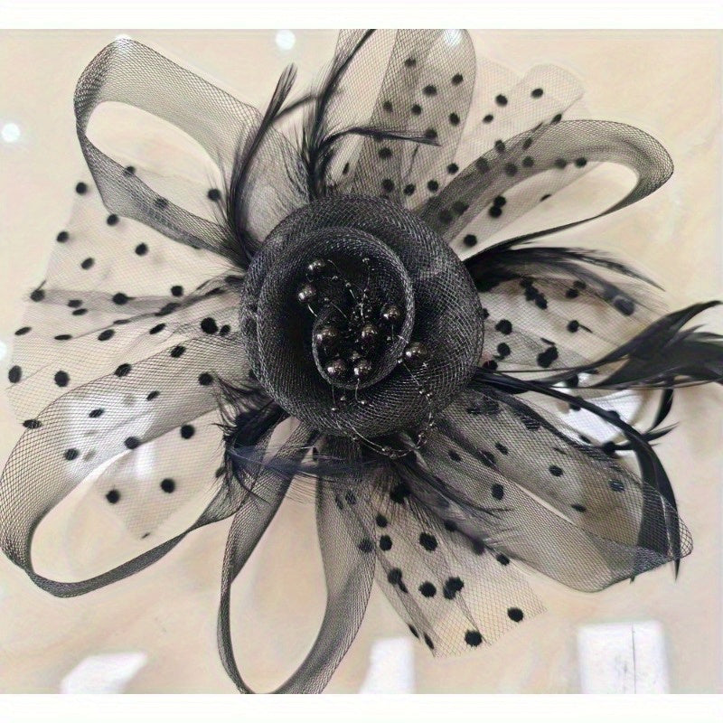 Pink Floral Fascinators Hat & Hair Ties Mesh Feather Hair Clips for Women