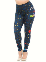 Casual Leggings Women's Plus Pixel Monster & Fruit Print Leggings
