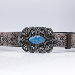 Retro Men's Turquoise Inlaid Rhinestone Wide Leather Belt