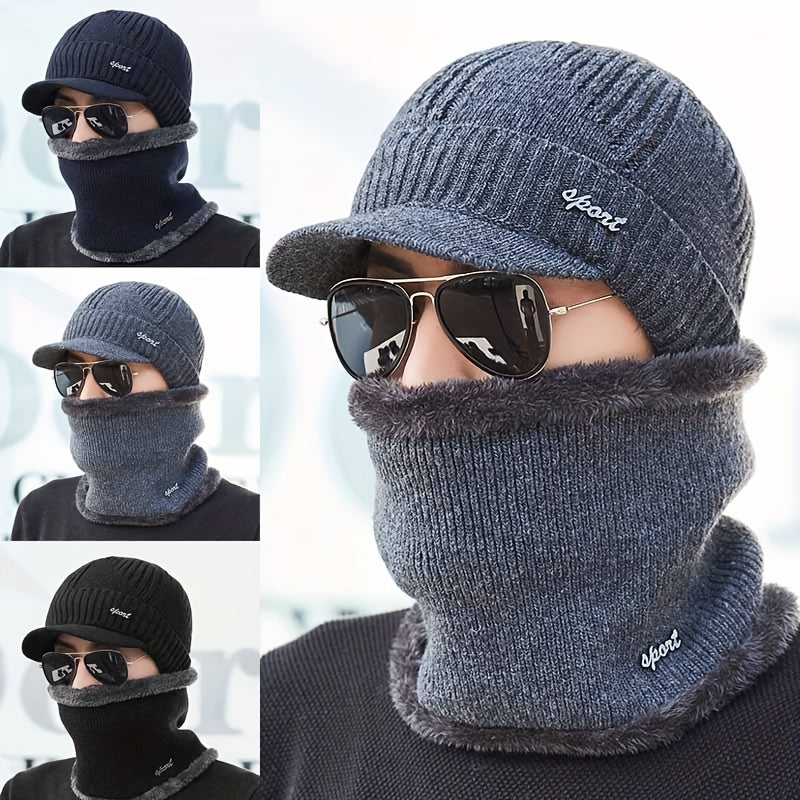 Winter Men's Hat & Neck Scarf Set with Triangle Texture