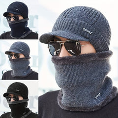 Winter Men's Hat & Neck Scarf Set with Triangle Texture