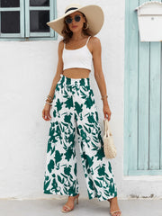 Abstract Print Wide Leg Pants Elastic Waist Vacation Pants