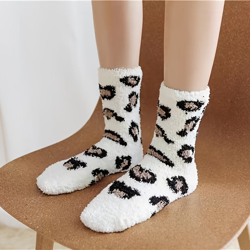 Women's Leopard Print Fuzzy Socks Warm Slipper Socks