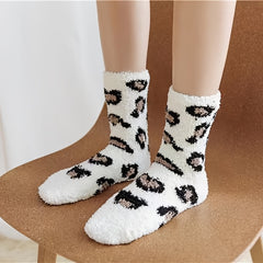 Women's Leopard Print Fuzzy Socks Warm Slipper Socks