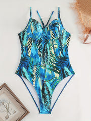 Tropical Print Halter One Piece Swimsuit