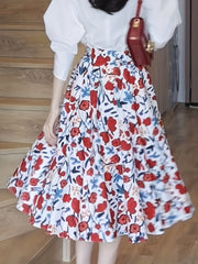 Floral Print A-line Skirt Casual Skirt for Spring & Summer