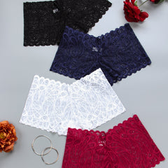 4pcs Floral Lace Boyshort Panties Soft & Comfortable Women's Lingerie